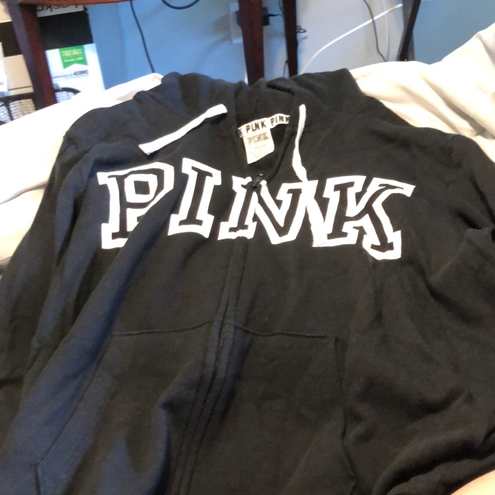 Victoria’s Secret Pink black logo full zip hoodie